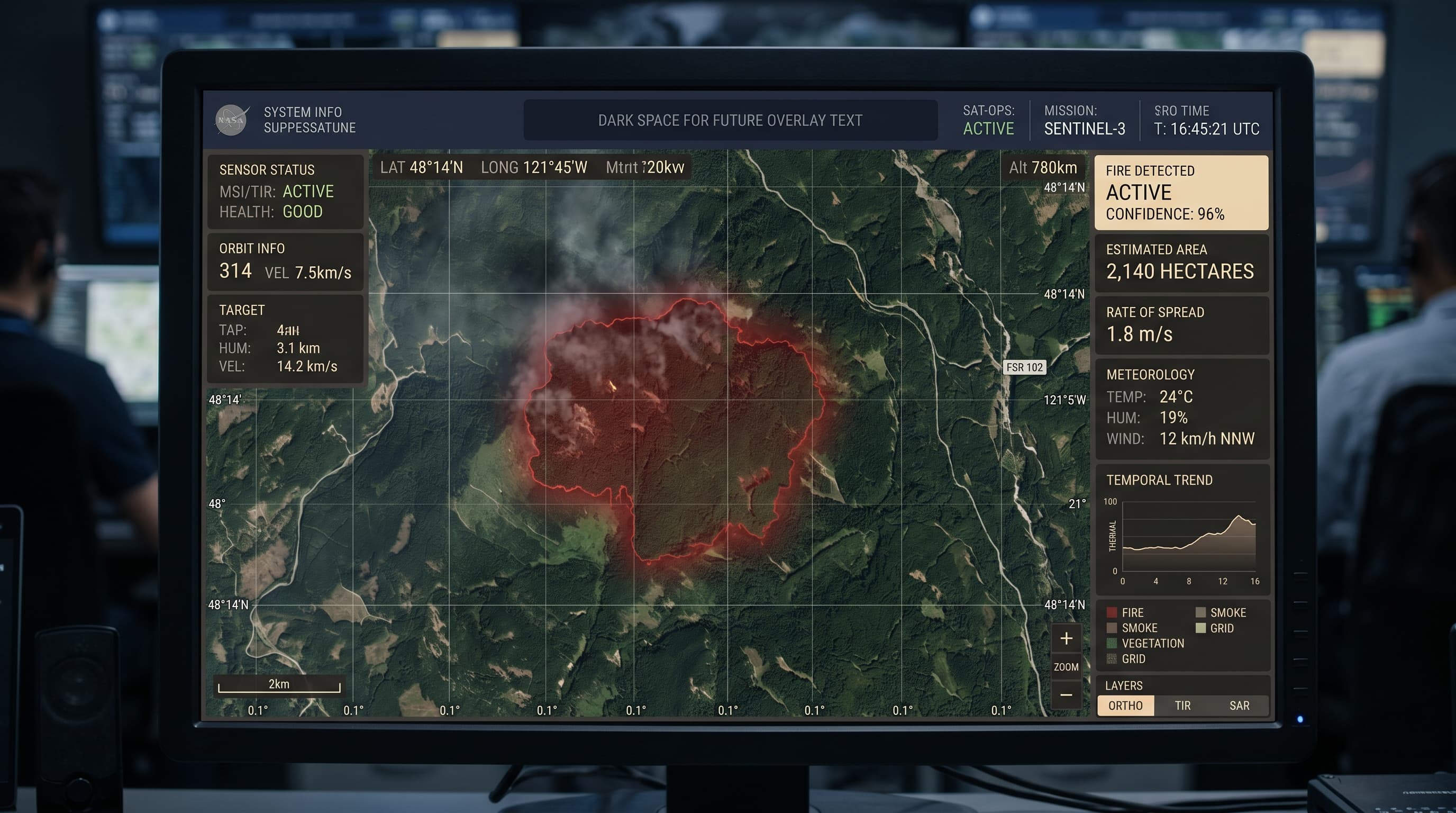 Thermal anomaly: forest fire viewed from orbit
